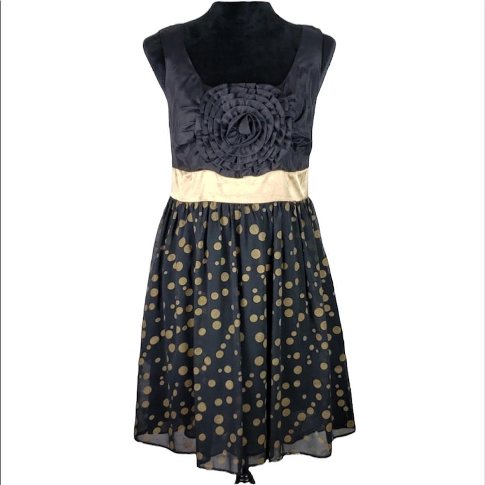 Anthropologie Burlapp Grand Cru Black & Gold Dress size Medium